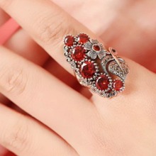 戒指女纯银S925复古泰银镶嵌红宝石指环食指夸张时尚轻奢高级感