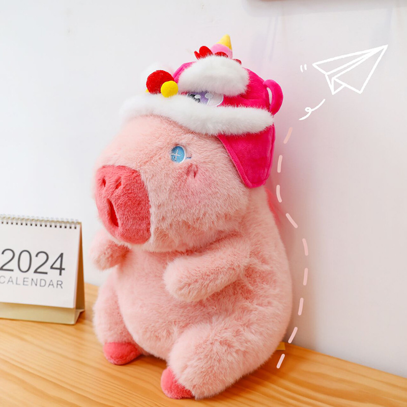 capabala pink lion dance capybara doll plush toy hat detachable small guinea pig doll