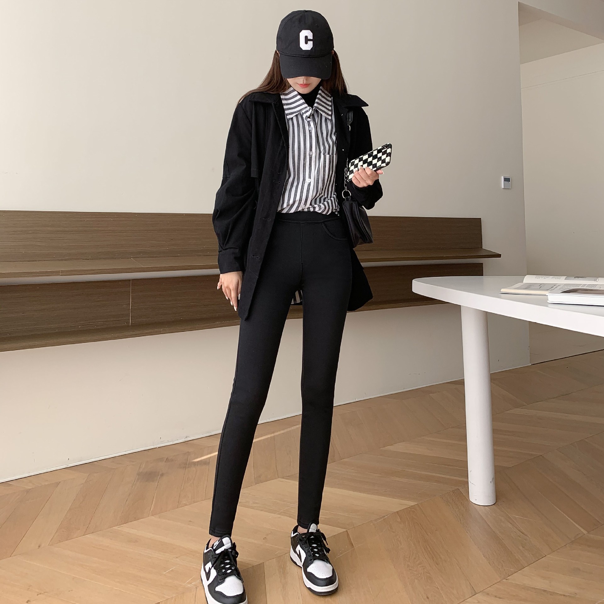 秋冬加绒小黑裤高腰弹力牛仔裤修身九分紧身小脚铅笔裤女兔毛绒【唐丝