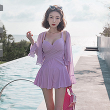 韩版新款泳衣女遮肚显瘦小胸带胸垫保守连体性感裙式温泉游装女款