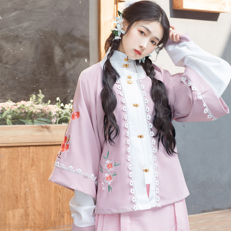 朝暮卿明制汉服女款方领琵琶袖袄裙方领半袖马面裙-阿里巴巴