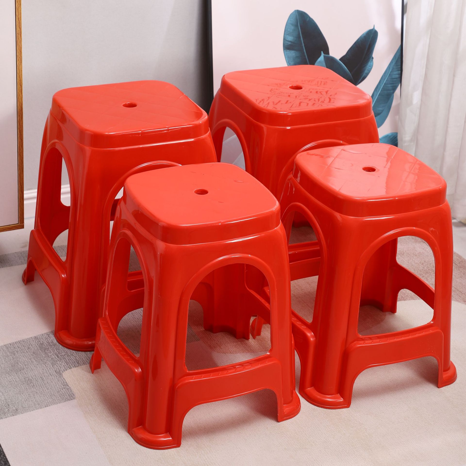 厂家批发加厚塑料凳子红色大排档餐桌椅子家用客厅高板凳方凳胶凳