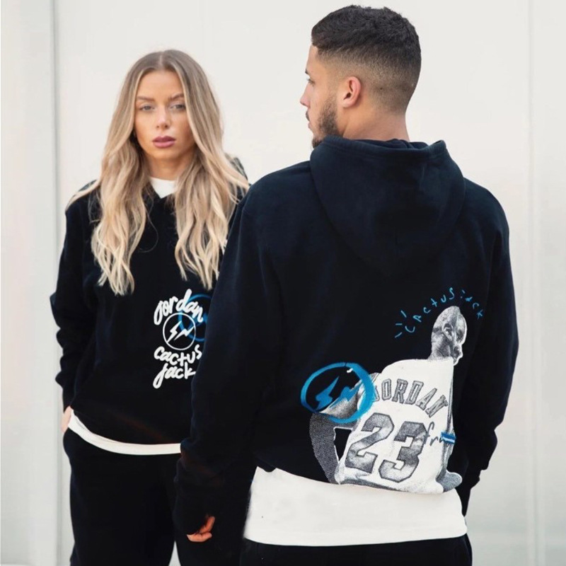 欧美男装嘻哈美式潮牌侃爷cactus jack联名小闪电加绒连帽卫衣帽