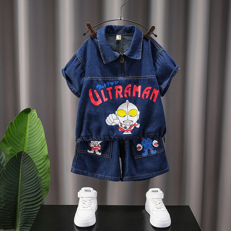 男童夏装牛仔套装薄款夏季奥特曼衣服儿童装帅气宝宝短袖炸街潮服