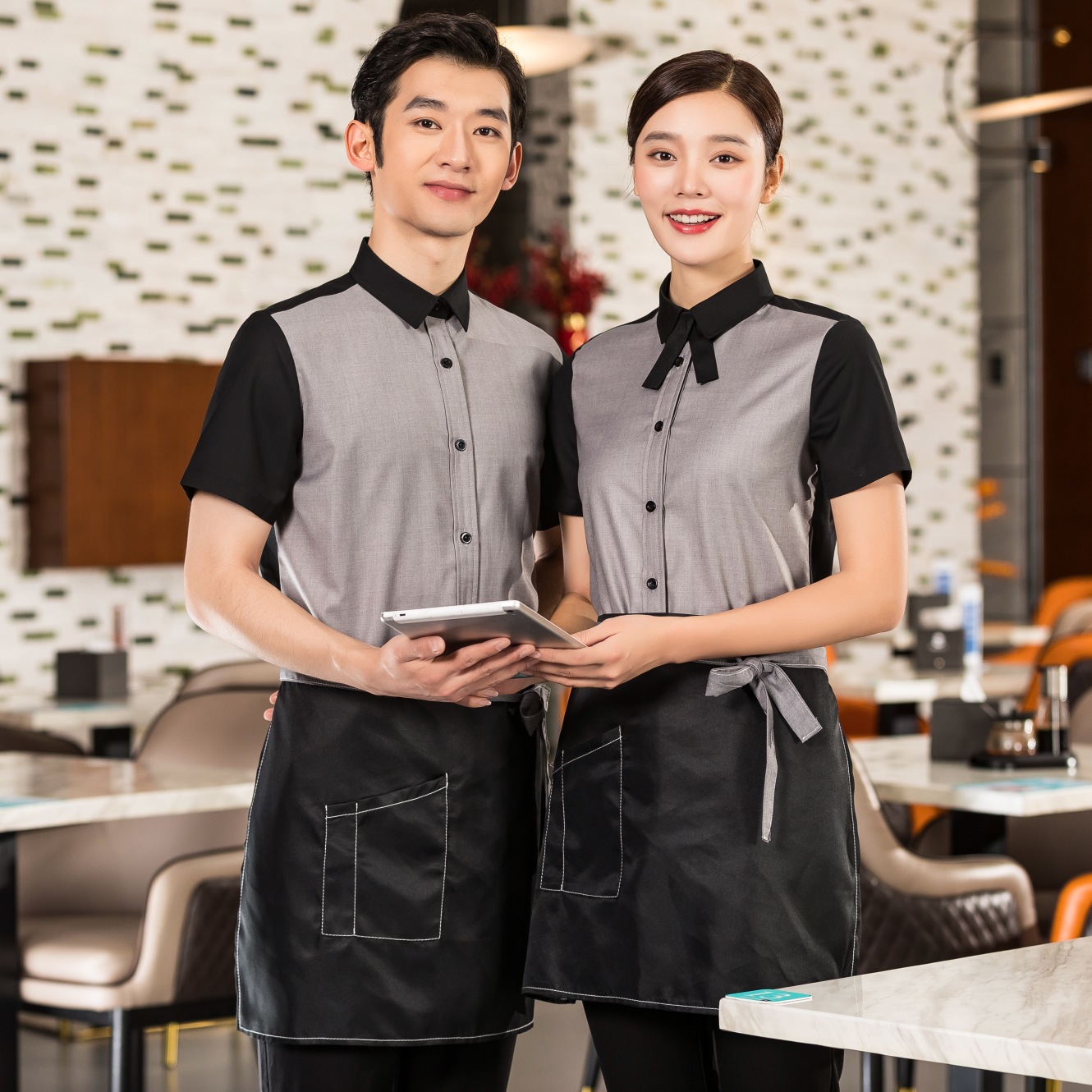 酒店前台收银员工作装女夏餐饮饭店服务员工作服短袖职业衬衫套装