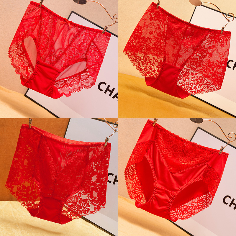 红色内裤女本命年新品裆中高腰蕾丝性感纯欲大码新婚情调2024新款-阿