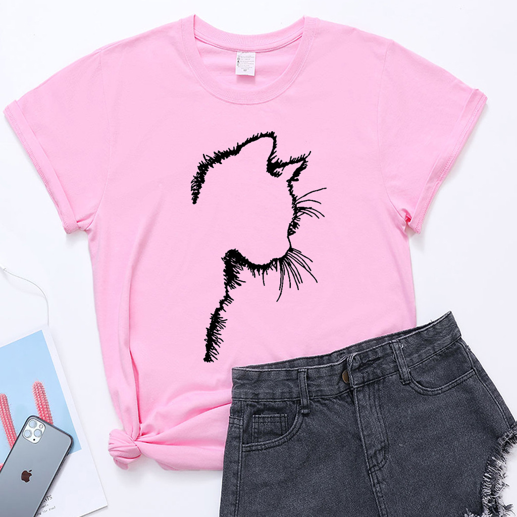 小猫t恤欧码短袖宽松大码外贸t恤短袖猫咪上衣2021新款外贸t恤女
