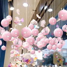 店铺橱窗装饰品天花板羽毛空心透明球网红亚克力吊球氛围布置挂饰