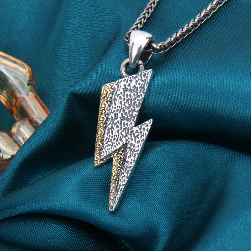 s925纯银欧美a牌闪电项链吊坠大卫鲍威乐队ins网红男女情侣挂坠