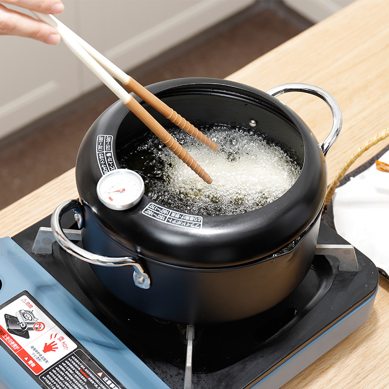 日本油炸锅家用小油炸锅天妇罗油炸锅电磁炉通用无油烟防溅油炸锅