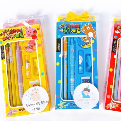 韩版卡通文具套装2代 熊兔铅笔橡皮套装小学生盒装文具六件套可爱