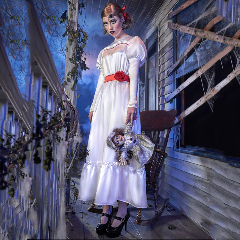 万圣节亲子cosplay服安娜贝尔2诞生恐怖娃娃黑白红色连衣裙批发
