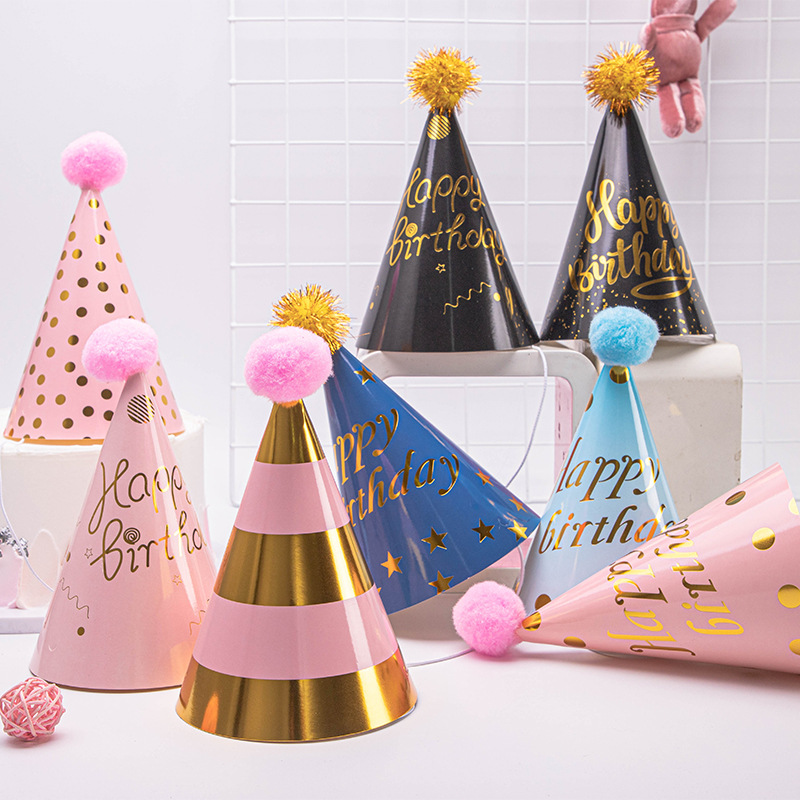 Internet Celebrity Children's Birthday Hat Adult Party Birthday Cake Hat Baby Full-Year Dress up Ornament Fluffy Ball Cap