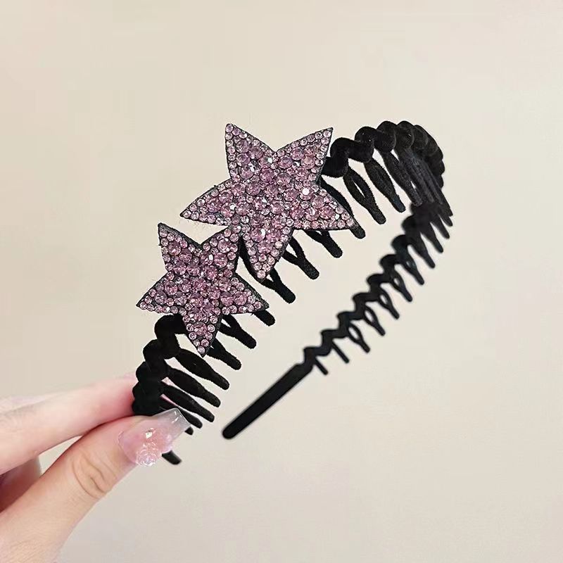 New Five-Pointed Star Rhinestone Headband Non-Metallic Acrylic Hair Accessories Broken Hair Organize Fantastic Good-looking Flocking Headband