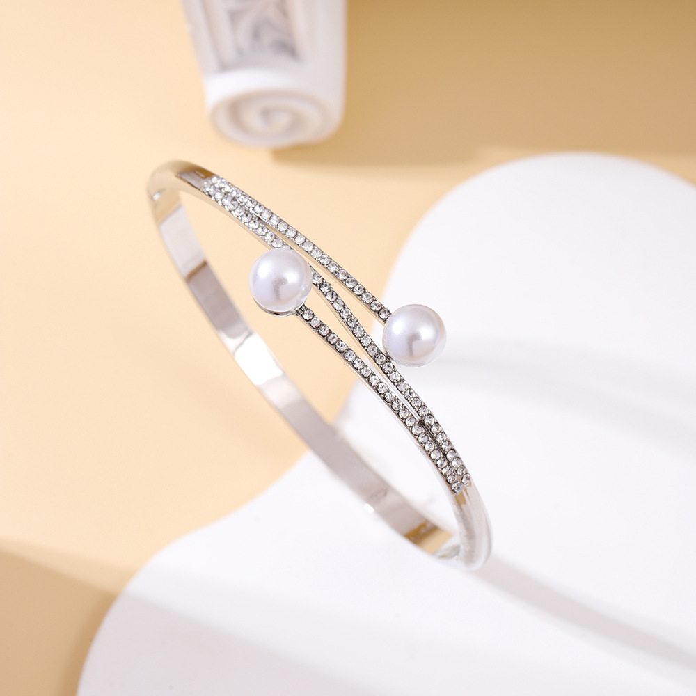 跨境外贸珍珠手镯镶钻欧美韩版饰品手饰手环简约优雅女