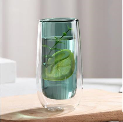 Double Insulation Green-Tea Cup Coffee Cup Ins Style Home Living Room Drinking Cup Straight Caterpillar Color Double Layer