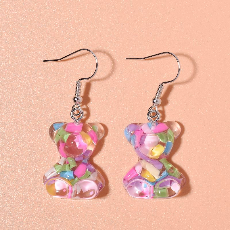 colorful candy acrylic bear korean cute personalized earrings 2023 new trendy three-dimensional cross-border earrings