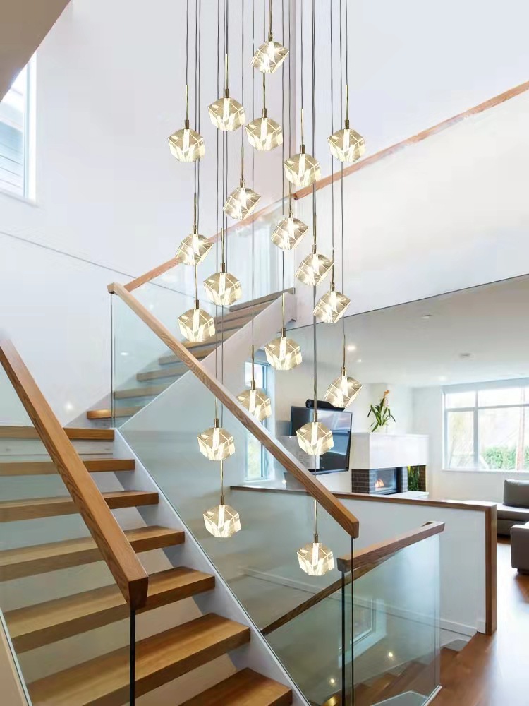 现代简约复式楼楼梯间中空吊灯小楼北欧水晶loft公寓客厅轻奢大灯
