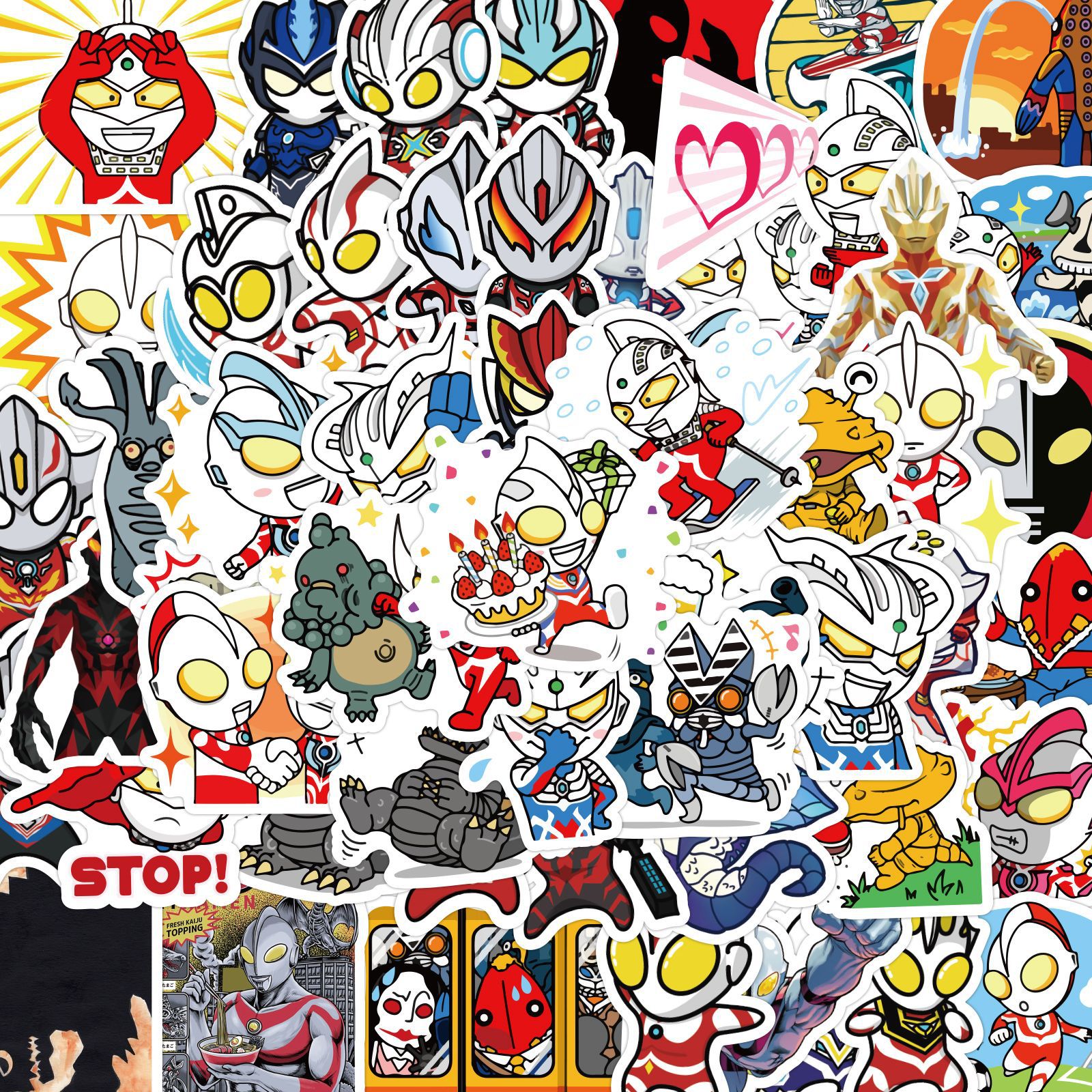 60张卡通奥特曼涂鸦贴纸儿童玩具书包水杯头盔贴画跨境亚马逊贴纸