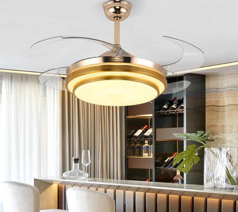 金色双层铝风扇灯吊扇家用客厅餐厅吊灯电风扇一体简约隐形吊扇灯