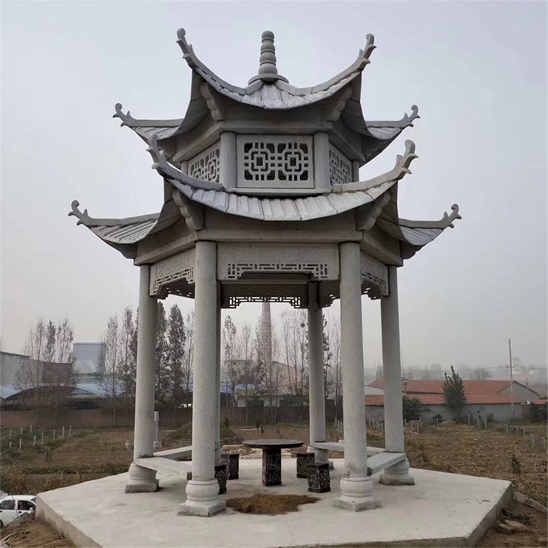 石雕石凉亭花岗岩中式欧式凉亭浮雕龙柱石亭六角八角圆亭子厂家