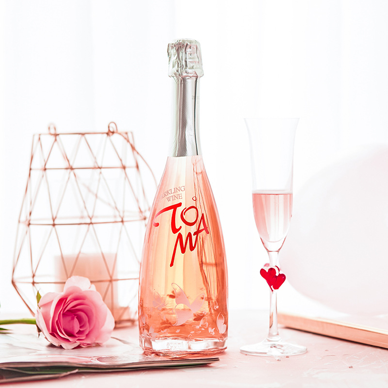送香槟杯2支 朵玛桃红起泡酒 高颜值玫瑰瓶底气泡酒女士甜酒750ml