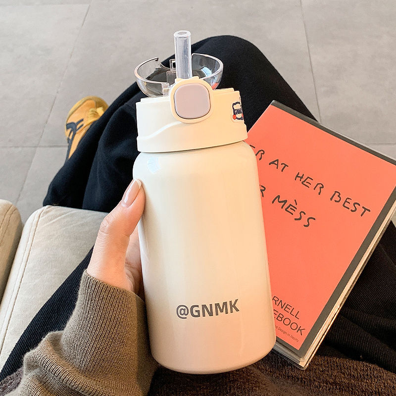 简约保温杯女生高颜值带吸管水杯2025新款学生便携办公室小巧杯子