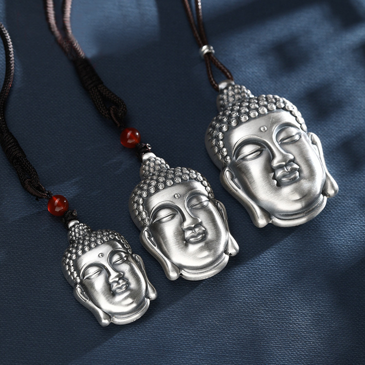 禾艺 足银999银佛吊坠999女如来佛祖纯银挂坠佛头佛像大日如来