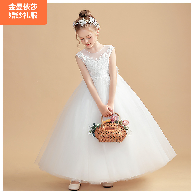 女童晚礼服花童白色公主蓬蓬裙儿童洋气走秀主持人钢琴演奏演出服