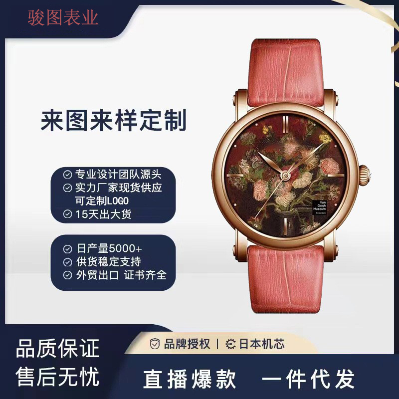 抖音爆款复古石英表女原装瑞士腕表3d油画学生手表跨境外贸-阿里巴巴