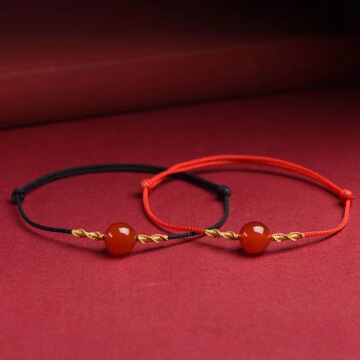 周大生同款红玛瑙项链抖音热门手工编织红珠手链黑绳吊坠情侣礼物