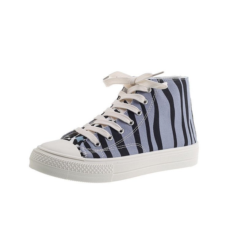 斑马纹帆布鞋女春季2021年新款ins潮秋冬佰搭小众高帮鞋子批法