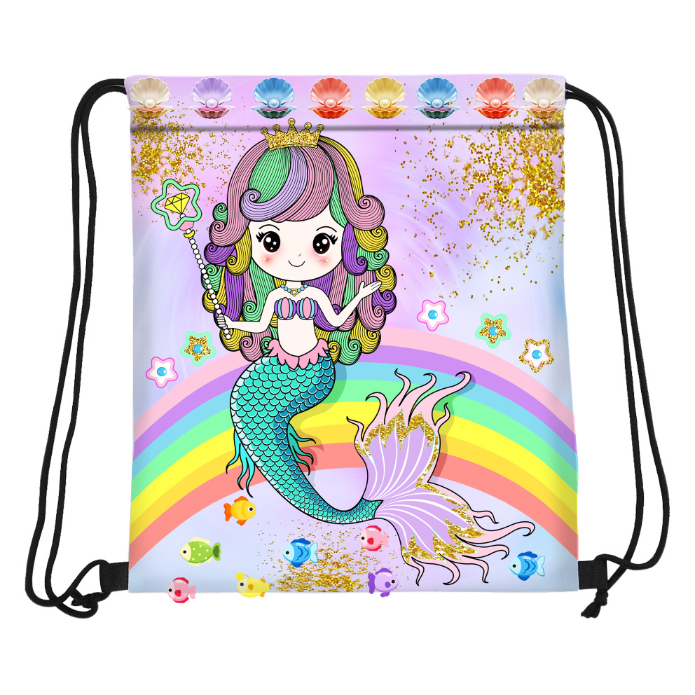 New Drawstring Backpack Waterproof Cartoon Mermaid Foldable Drawstring Bag Cute Storage Backpack Bag Wholesale