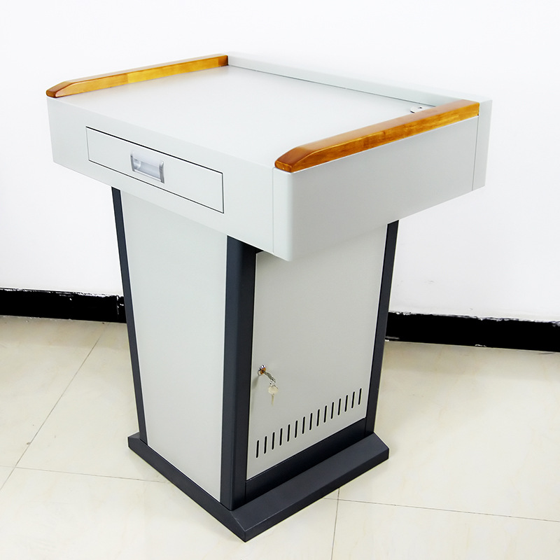 多功能讲桌现货供应 学校多媒体教室用简易款钢制讲桌 钢木讲台