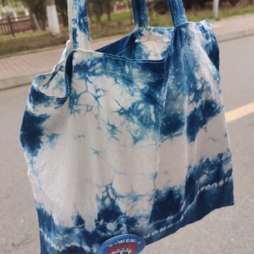 扎染帆布袋纯棉空白大号棉布包蓝晒拓印腊染束口袋植物染蓝靛染