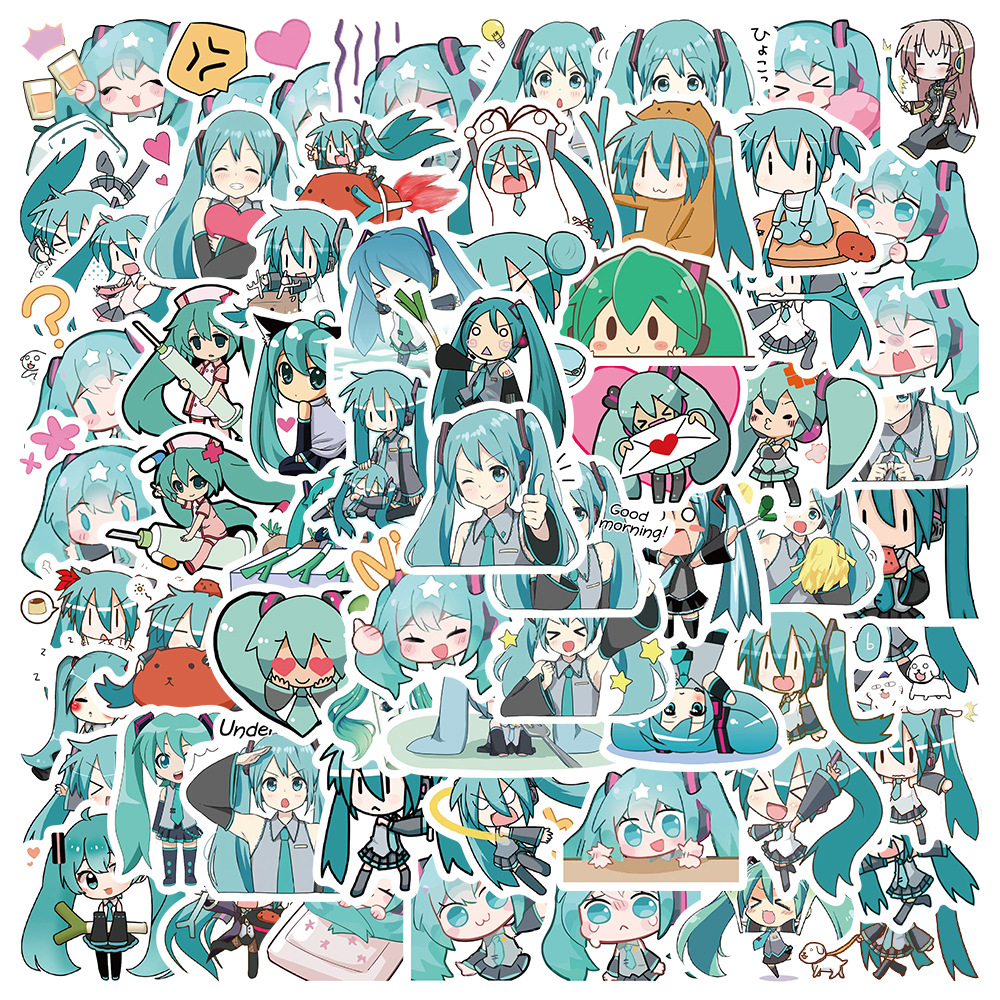 65张卡通chibi 初音未来表情包涂鸦贴画行李箱笔记本装饰手账贴纸