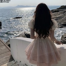 白桃乌龙早春新款显白甜美渐变粉公主连衣裙女励