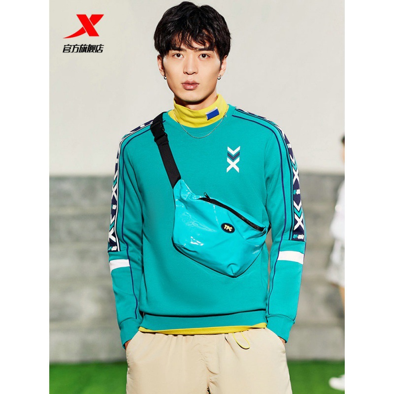 特步卫衣男外套运动服春秋新款串标情侣款圆领套头运动上衣男