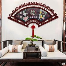 新中式客厅装饰画沙发背景墙3立体浮雕画扇形玄关壁画餐厅玉雕画