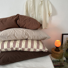 枕套单品纯色ins简约条纹枕套单个单件全棉纯棉枕头套一只一对装