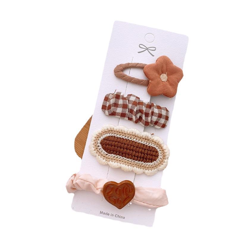 New 4 Chocolate All-Match Fabric Bow Girl's Heart Barrettes Side Clip Korean Style Sweet Hair Pin Hair Accessories