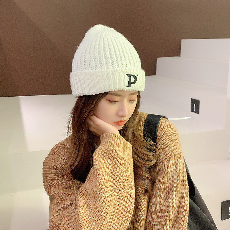 Embroidered Letters Knitted Hat Autumn and Winter New Female Simple Warm Sleeve Cap Student Outdoor Personality Knitted Hat Male Fashion