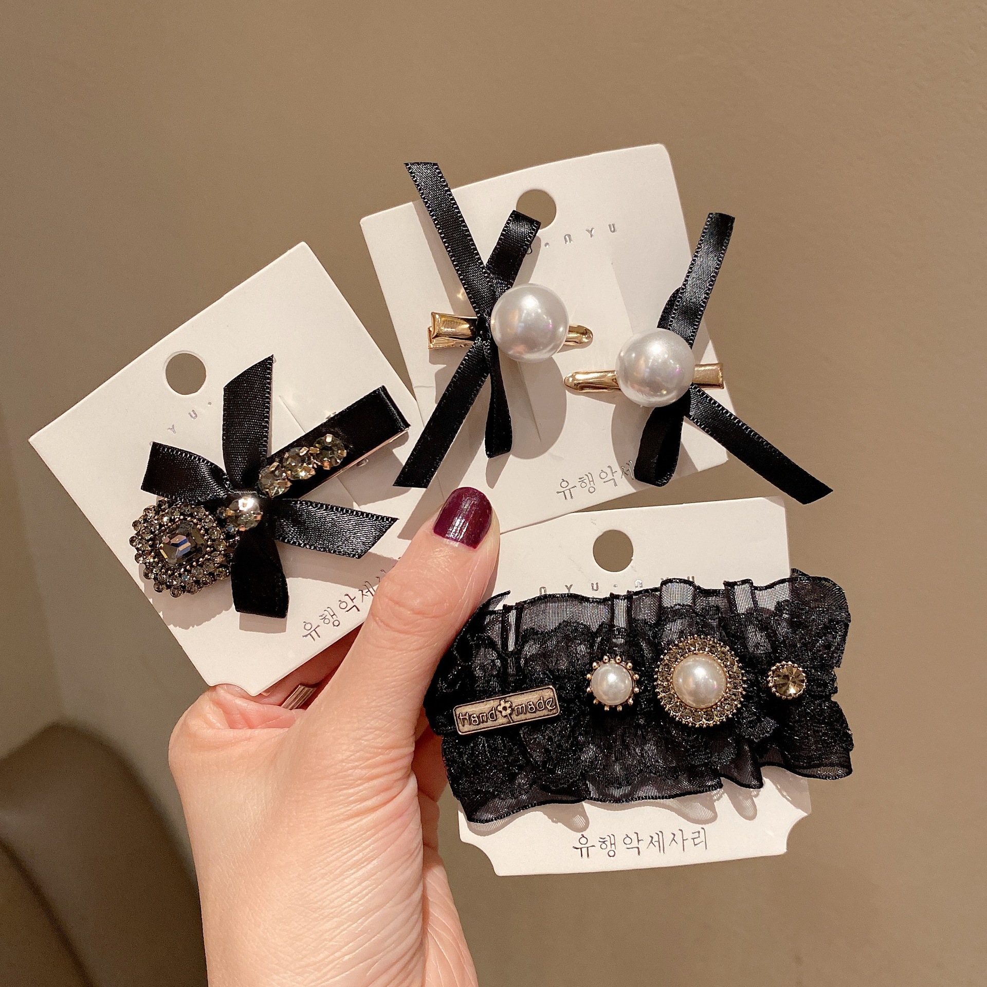 蝴蝶结发夹 韩式侧边发卡网红黑色一字夹韩国ins简约复古头饰品