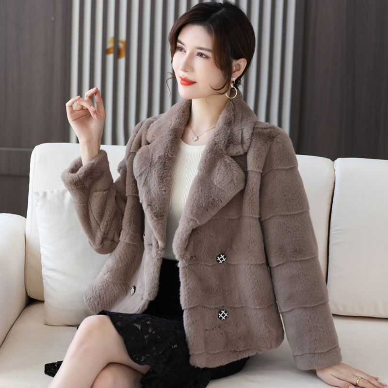 2024冬装时尚宽松皮草皮毛一体短款西装领貂皮大衣女貂毛貂绒外套