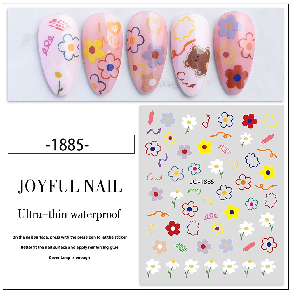 Cute Pretty Girl Nail Stickers Paper Cartoon Bear Rabbit Nail Sticker Paper Net Red Summer Flower Nail Stickers Wholesale