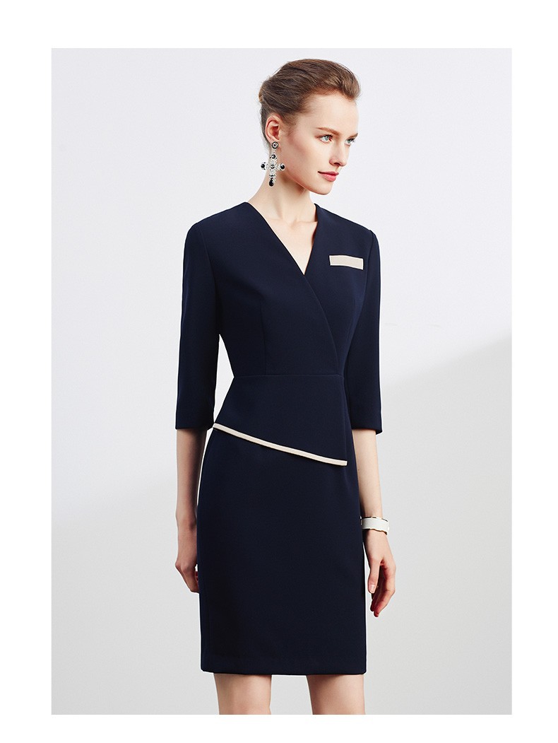 ad时尚白色职业装夏装修身显瘦美容院工作服女接待连衣裙正装裙子