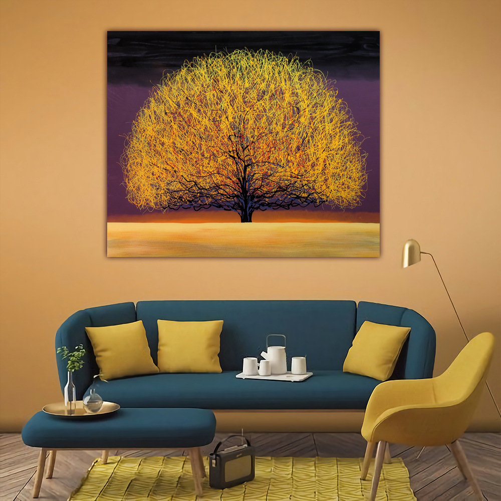 抽象装饰画走廊过道壁画风水发财树入户竖幅油画现代客厅挂画