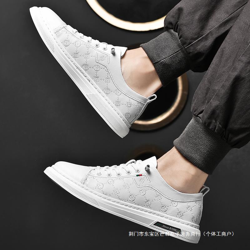 西装小白鞋男欧洲站男鞋潮牌全牛皮休闲皮鞋百搭刺绣板鞋春季