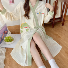 日系和服春秋季长袖韩版睡袍女中长款卡通棉质浴袍睡裙宽松家居服
