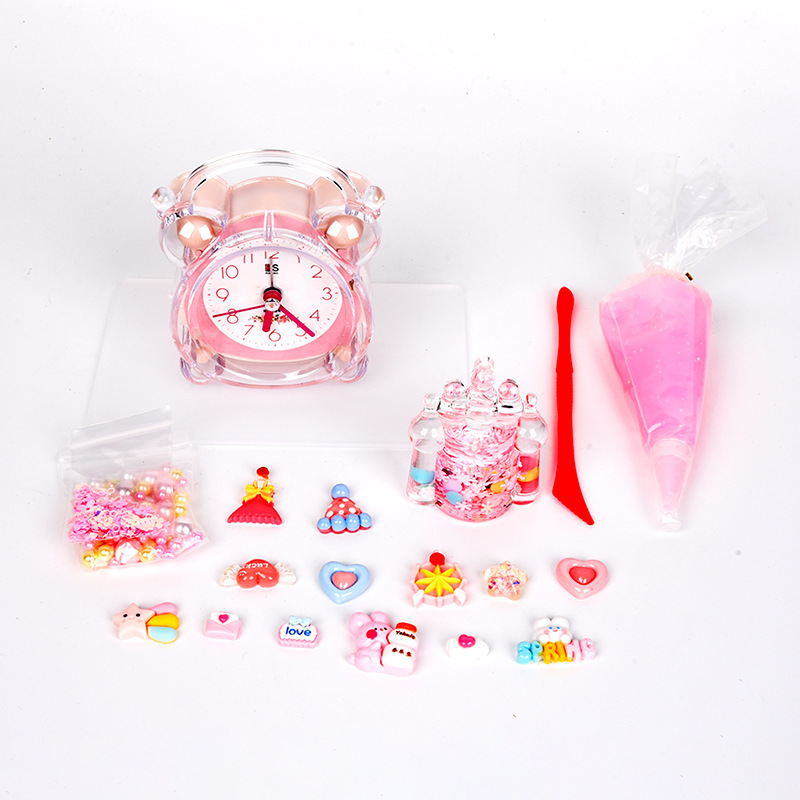 Children's Homemade Little Alarm Clock Handmade Diy Cream Glue Ins Style Student Only Mute Cute Clock Creative Ornaments